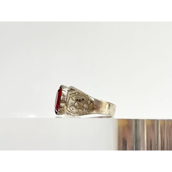 Natural Garnet Oval Cut Gemstone Carved Sterling Silver Vintage Ring - sz 10 - Picture 5 of 10